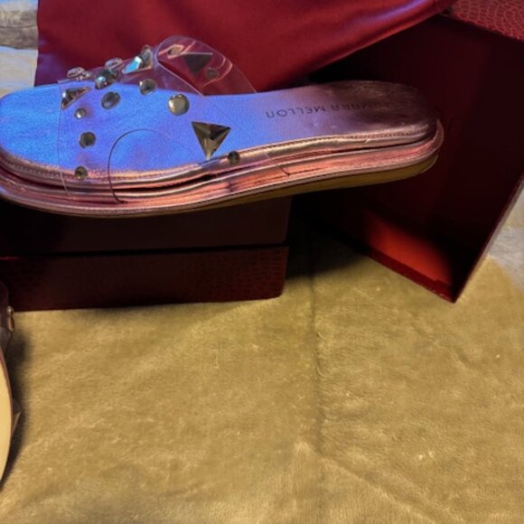Tamara Mellon Leather Metallic Pink Slides 7M - Picture 5 of 6